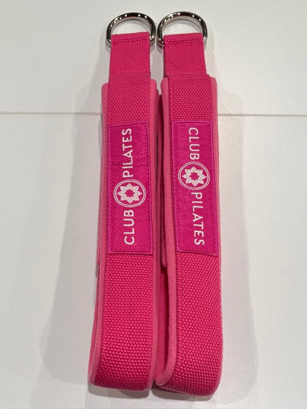 Club Pilates Reformer Straps Long and Short Loops Pink with White Logo Like New